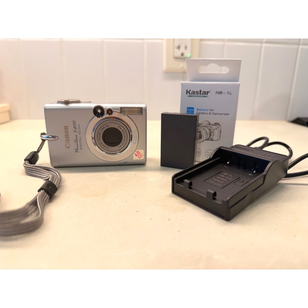 Y2K Canon PowerShot S400 Camera Digital ELPH Silver 4MP 2 New Batteries Charger